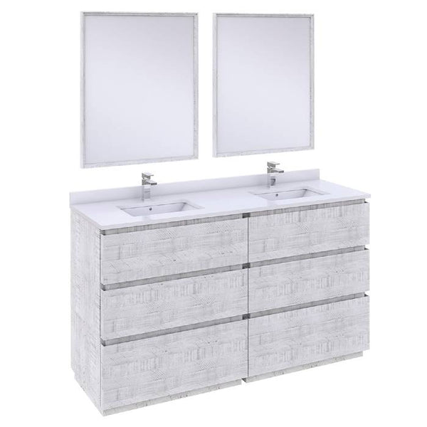 Fresca Formosa 60" Modern Rustic White Double Sink Vanity Set | FVN31-3030RWH-FC
