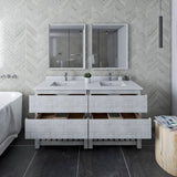 Fresca Formosa 60" Modern Rustic White Double Sink Vanity Set w/ Open Bottom | FVN31-3030RWH-FS
