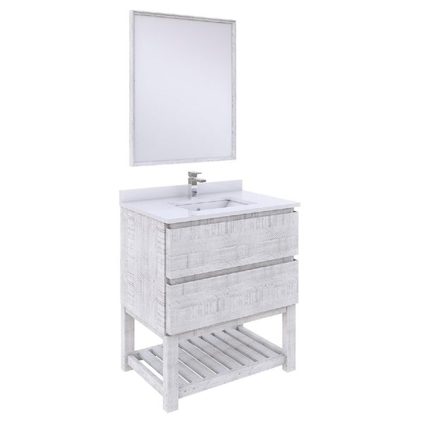 Fresca Formosa 30" Modern Rustic White Bathroom Vanity Set w/ Open Bottom | FVN3130RWH-FS