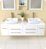 Fresca Bellezza 59" White Modern Double Vessel Sink Bathroom Vanity