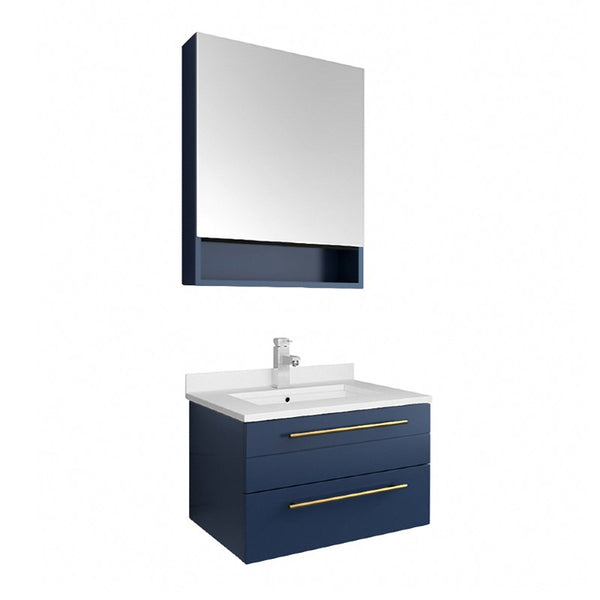 Lucera Modern 24" Royal Blue Wall Hung Undermount Sink Bathroom Vanity Set | FVN6124RBL-UNS