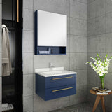 Lucera Modern 24" Royal Blue Wall Hung Undermount Sink Bathroom Vanity Set | FVN6124RBL-UNS