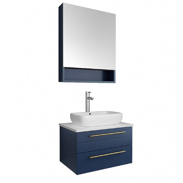 Lucera Modern 24" Royal Blue Wall Hung Vessel Sink Bathroom Vanity Set | FVN6124RBL-VSL