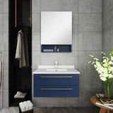 Lucera Modern 30" Royal Blue Wall Hung Undermount Sink Bathroom Vanity Set | FVN6130RBL-UNS