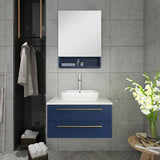Lucera Modern 30" Royal Blue Wall Hung Vessel Sink Bathroom Vanity | FCB6130RBL-VSL-CWH-V
