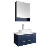 Lucera Modern 30" Royal Blue Wall Hung Vessel Sink Bathroom Vanity Set | FVN6130RBL-VSL