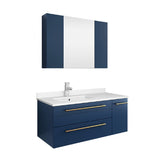 Lucera Modern 36" Royal Blue Wall Hung Undermount Sink Bathroom Vanity Set- Left Offset | FVN6136RBL-UNS-L
