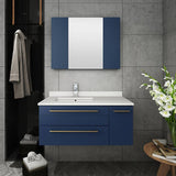 Lucera Modern 36" Royal Blue Wall Hung Undermount Sink Bathroom Vanity- Left Version | FCB6136RBL-UNS-L-CWH-U
