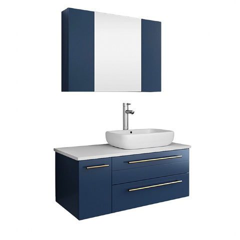 Lucera Modern 36" Royal Blue Wall Hung Vessel Sink Bathroom Vanity Set- Right Offset | FVN6136RBL-VSL-R