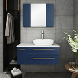 Lucera Modern 36" Royal Blue Wall Hung Vessel Sink Bathroom Vanity Set- Right Offset | FVN6136RBL-VSL-R