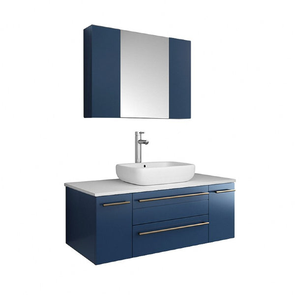Lucera Modern 42" Royal Blue Wall Hung Vessel Sink Bathroom Vanity Set | FVN6142RBL-VSL