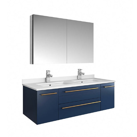 Lucera Modern 48" Royal Blue Wall Hung Double Undermount Sink Bathroom Vanity Set | FVN6148RBL-UNS-D