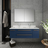 Lucera Modern 48" Royal Blue Wall Hung Double Undermount Sink Bathroom Vanity Set | FVN6148RBL-UNS-D