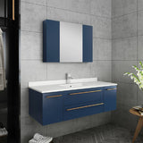 Lucera Modern 48" Royal Blue Wall Hung Undermount Sink Bathroom Vanity Set | FVN6148RBL-UNS