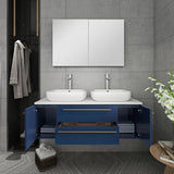 Lucera Modern 48" Royal Blue Wall Hung Double Vessel Sink Bathroom Vanity Set | FVN6148RBL-VSL-D
