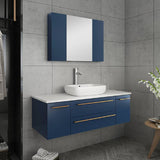 Lucera Modern 48" Royal Blue Wall Hung Vessel Sink Bathroom Vanity Set | FVN6148RBL-VSL