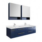 Lucera Modern 60" Royal Blue Wall Hung Double Undermount Sink Bathroom Vanity Set | FVN6160RBL-UNS-D