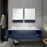 Lucera Modern 60" Royal Blue Wall Hung Double Undermount Sink Bathroom Vanity Set | FVN6160RBL-UNS-D