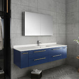 Lucera Modern 60" Royal Blue Wall Hung Undermount Sink Bathroom Vanity Set | FVN6160RBL-UNS