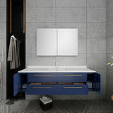 Lucera Modern 60" Royal Blue Wall Hung Undermount Sink Bathroom Vanity Set | FVN6160RBL-UNS