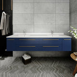 Lucera Modern 72" Royal Blue Wall Hung Double Undermount Sink Bathroom Vanity | FCB6172RBL-UNS-D-CWH-U