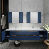 Lucera Modern 72" Royal Blue Wall Hung Double Undermount Sink Bathroom Vanity Set | FVN6172RBL-UNS-D