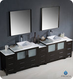 Fresca Torino 108" Espresso Double Sink Vanity w/ 3 Side Cabinets & Vessel Sinks