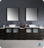 Fresca Torino 108" Espresso Double Sink Vanity w/ 3 Side Cabinets & Vessel Sinks