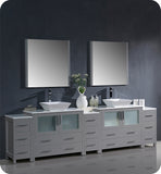 Fresca Torino 108" Gray Double Sink Vanity w/ 3 Side Cabinets & Vessel Sinks