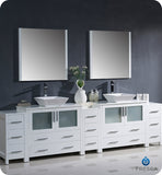 Fresca Torino 108" White Double Sink Vanity w/ 3 Side Cabinets & Vessel Sinks