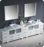 Fresca Torino 108" White Double Sink Vanity w/ 3 Side Cabinets & Vessel Sinks