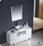 Fresca Torino 54" White Modern Bathroom Vanity w/ 2 Side Cabinets & Vessel Sink