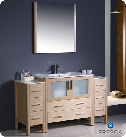 Fresca Torino 60" Light Oak Modern Vanity w/ 2 Side Cabinets & Integrated Sink