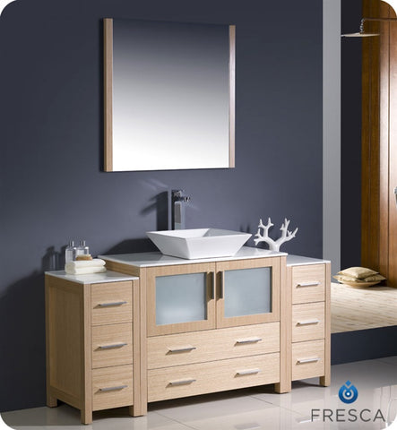 Fresca Torino 60" Light Oak Modern Vanity w/ 2 Side Cabinets & Vessel Sink