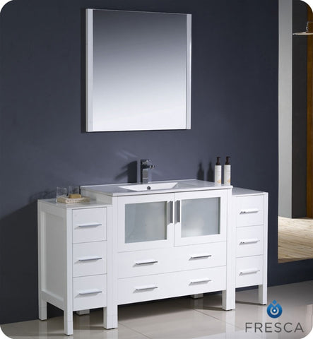 Fresca Torino 60" White Modern Vanity w/ 2 Side Cabinets & Integrated Sink