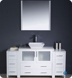 Fresca Torino 60" White Modern Bathroom Vanity w/ 2 Side Cabinets & Vessel Sink
