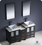 Fresca Torino 60" Espresso Double Sink Vanity w/ Side Cabinet & Vessel Sinks