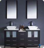 Fresca Torino 60" Espresso Double Sink Vanity w/ Side Cabinet & Vessel Sinks