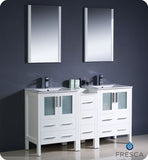 Fresca Torino 60" White Double Sink Vanity w/ Side Cabinet & Integrated Sinks