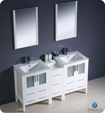 Fresca Torino 60" White Double Sink Vanity w/ Side Cabinet & Integrated Sinks