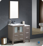 Fresca Torino 36" Gray Oak Modern Vanity w/ Side Cabinet & Integrated Sinks