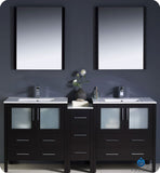 Fresca Torino 72" Espresso Double Sink Vanity w/ Side Cabinet & Integrated Sinks