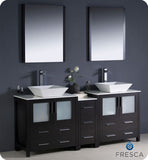 Fresca Torino 72" Espresso Double Sink Vanity w/ Side Cabinet & Vessel Sinks