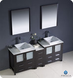 Fresca Torino 72" Espresso Double Sink Vanity w/ Side Cabinet & Vessel Sinks