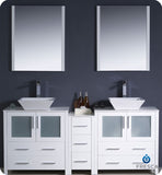 Fresca Torino 72" White Modern Double Sink Vanity w/ Side Cabinet & Vessel Sinks