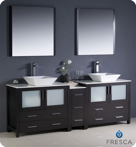 Fresca Torino 84" Espresso Double Sink Vanity w/ Side Cabinet & Vessel Sinks