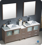 Fresca Torino 84" Gray Oak Double Sink Vanity w/ Side Cabinet & Vessel Sinks