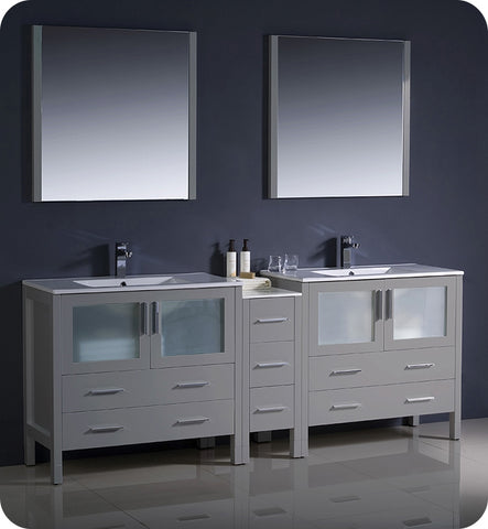 Fresca Torino 84" Gray Double Sink Vanity w/ Side Cabinet & Integrated Sinks