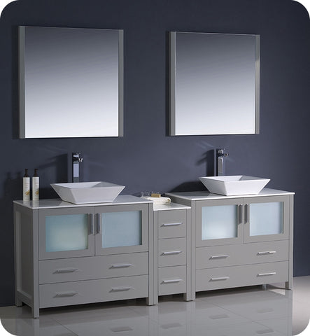 Fresca Torino 84" Gray Modern Double Sink Vanity w/ Side Cabinet & Vessel Sinks