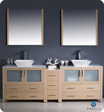 Fresca Torino 84" Light Oak Double Sink Vanity w/ Side Cabinet & Vessel Sinks